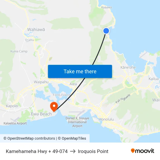 Kamehameha Hwy + 49-074 to Iroquois Point map