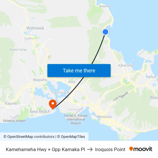 Kamehameha Hwy + Opp Kamaka Pl to Iroquois Point map