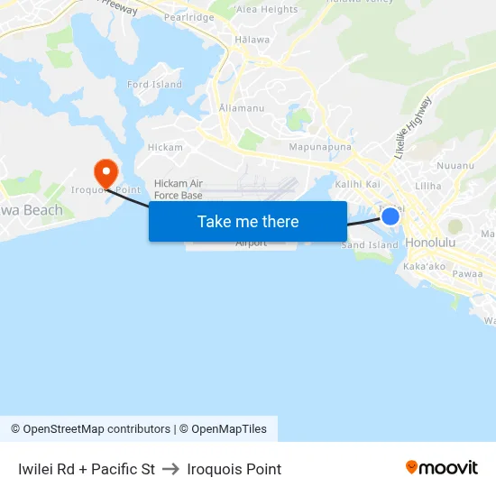 Iwilei Rd + Pacific St to Iroquois Point map