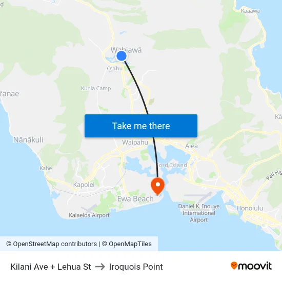Kilani Ave + Lehua St to Iroquois Point map