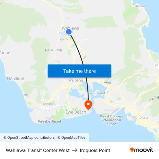 Wahiawa Transit Center West to Iroquois Point map