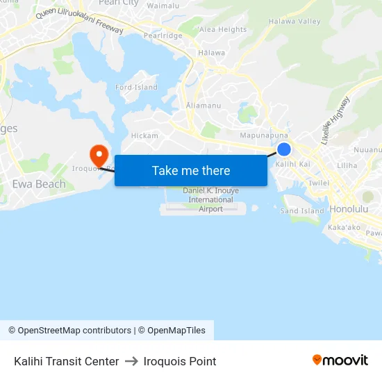 Kalihi Transit Center to Iroquois Point map