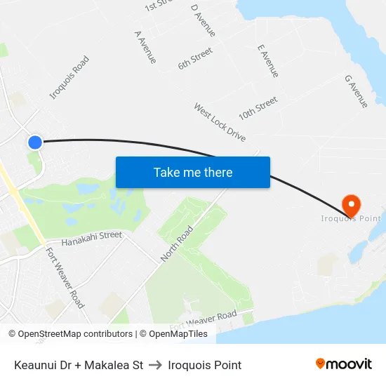 Keaunui Dr + Makalea St to Iroquois Point map