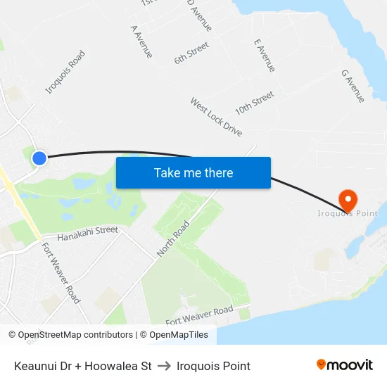 Keaunui Dr + Hoowalea St to Iroquois Point map