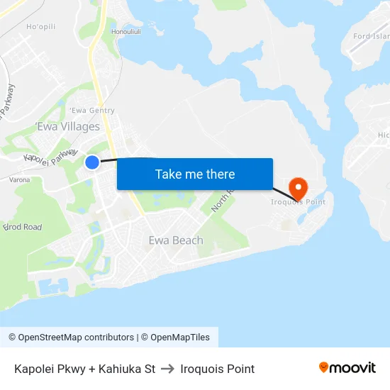 Kapolei Pkwy + Kahiuka St to Iroquois Point map