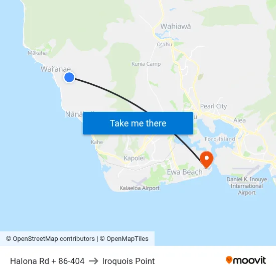Halona Rd + 86-404 to Iroquois Point map