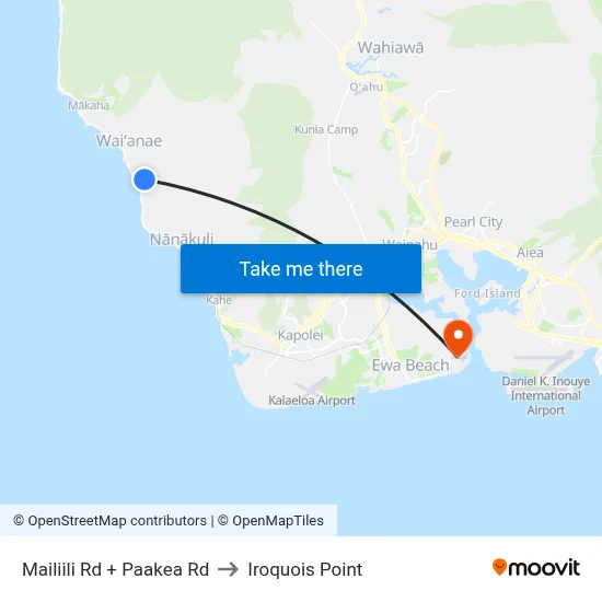 Mailiili Rd + Paakea Rd to Iroquois Point map
