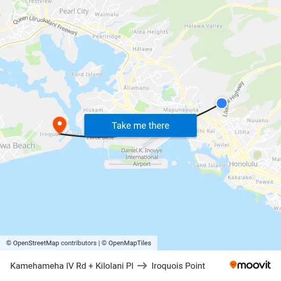 Kamehameha IV Rd + Kilolani Pl to Iroquois Point map