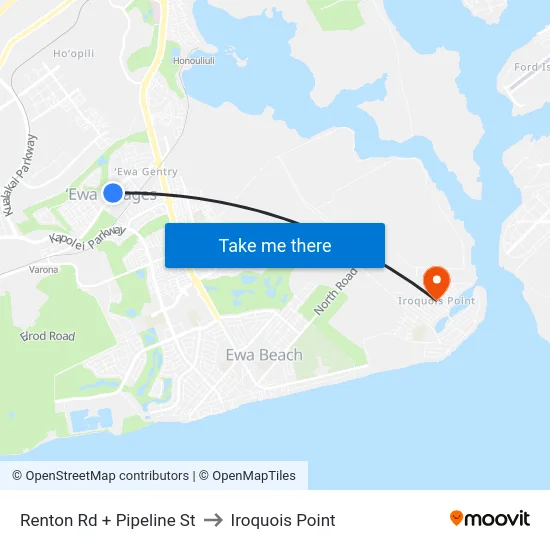 Renton Rd + Pipeline St to Iroquois Point map