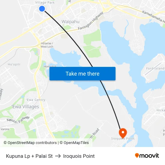Kupuna Lp + Palai St to Iroquois Point map