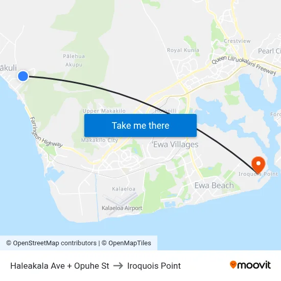Haleakala Ave + Opuhe St to Iroquois Point map