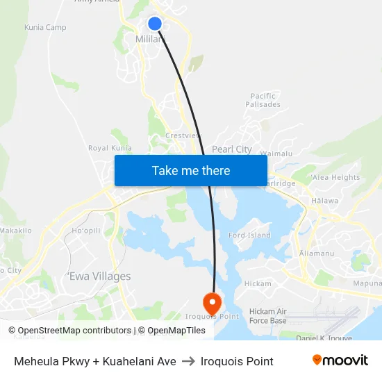 Meheula Pkwy + Kuahelani Ave to Iroquois Point map