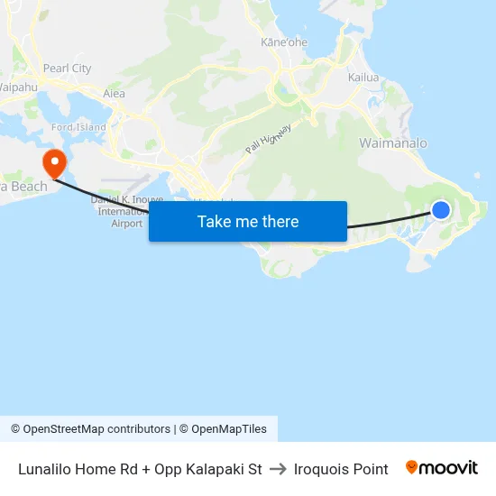 Lunalilo Home Rd + Opp Kalapaki St to Iroquois Point map