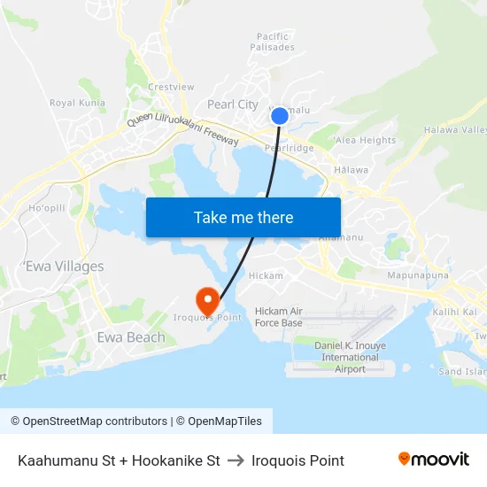 Kaahumanu St + Hookanike St to Iroquois Point map