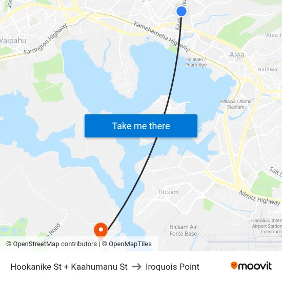 Hookanike St + Kaahumanu St to Iroquois Point map