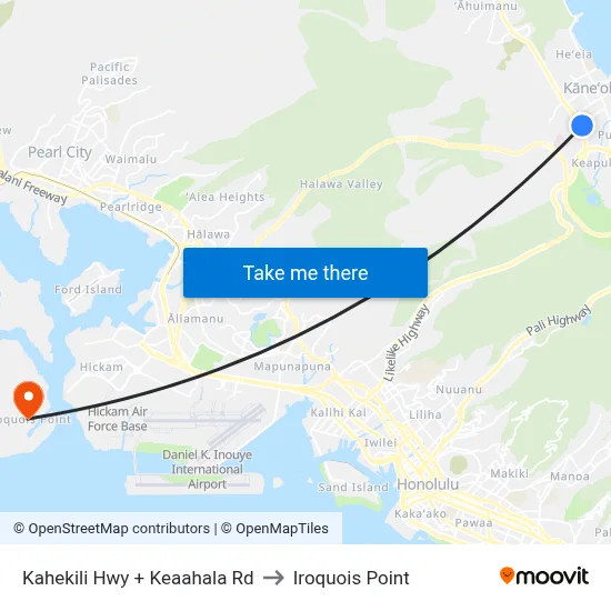 Kahekili Hwy + Keaahala Rd to Iroquois Point map