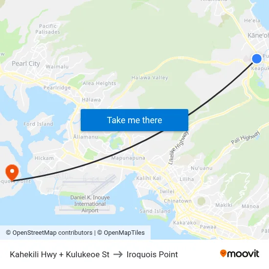 Kahekili Hwy + Kulukeoe St to Iroquois Point map