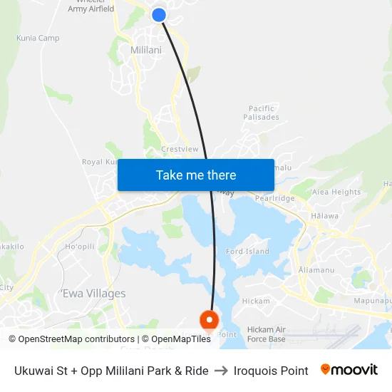 Ukuwai St + Opp Mililani Park & Ride to Iroquois Point map