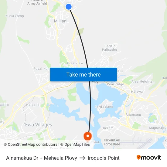 Ainamakua Dr + Meheula Pkwy to Iroquois Point map