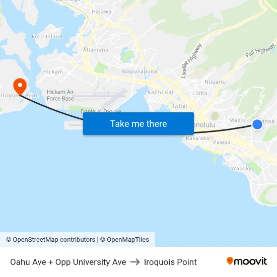 Oahu Ave + Opp University Ave to Iroquois Point map