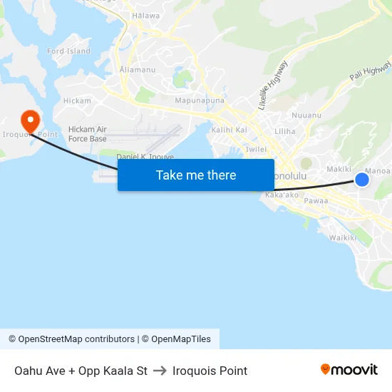Oahu Ave + Opp Kaala St to Iroquois Point map