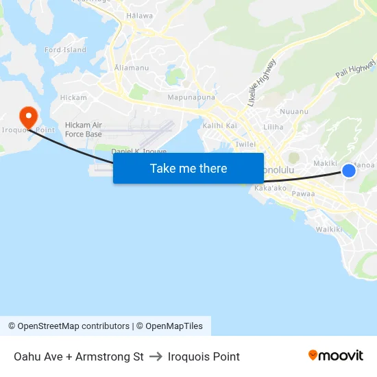Oahu Ave + Armstrong St to Iroquois Point map