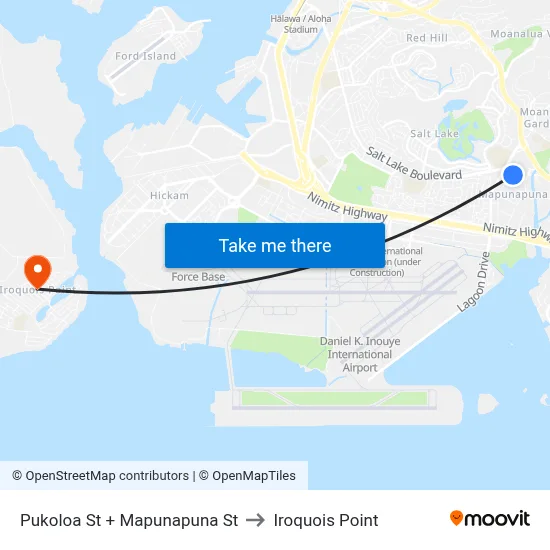 Pukoloa St + Mapunapuna St to Iroquois Point map