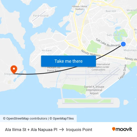Ala Ilima St + Ala Napuaa Pl to Iroquois Point map