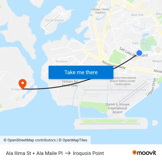 Ala Ilima St + Ala Maile Pl to Iroquois Point map