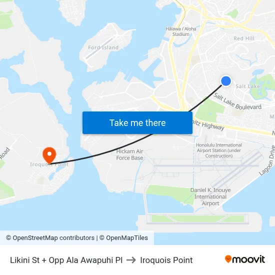 Likini St + Opp Ala Awapuhi Pl to Iroquois Point map