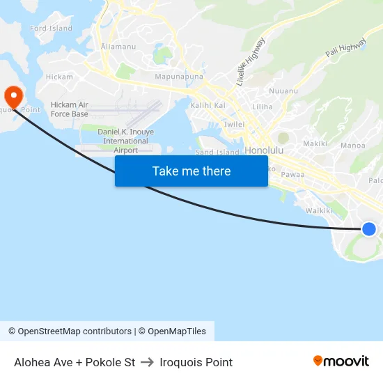Alohea Ave + Pokole St to Iroquois Point map