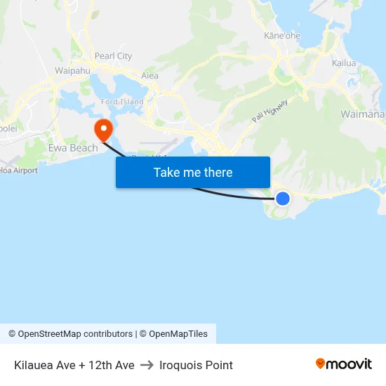 Kilauea Ave + 12th Ave to Iroquois Point map