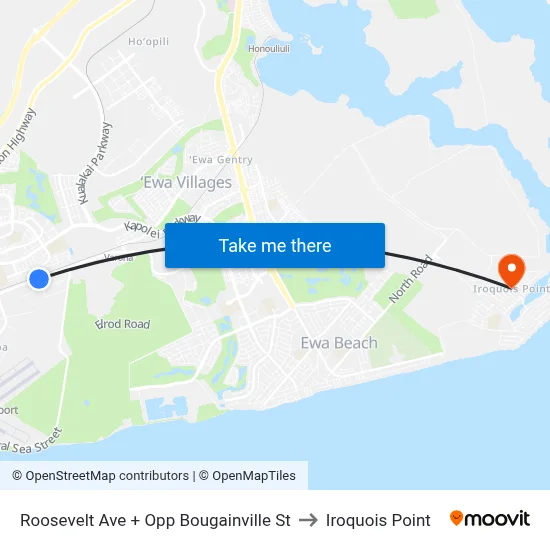 Roosevelt Ave + Opp Bougainville St to Iroquois Point map