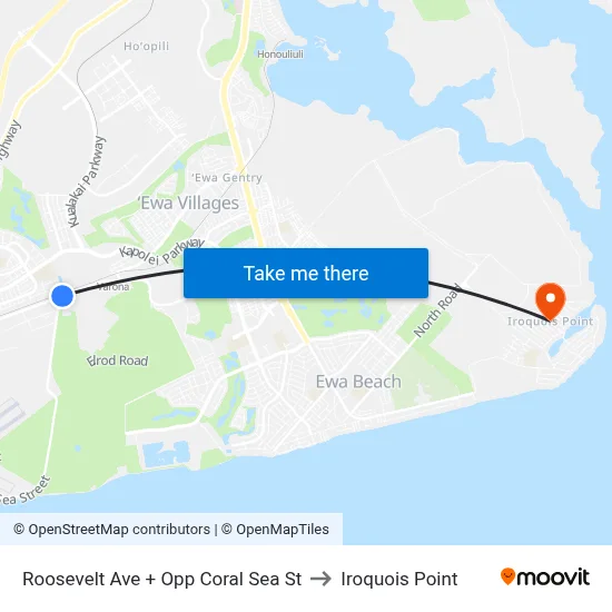 Roosevelt Ave + Opp Coral Sea St to Iroquois Point map