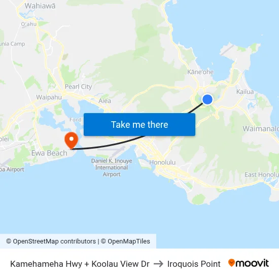 Kamehameha Hwy + Koolau View Dr to Iroquois Point map