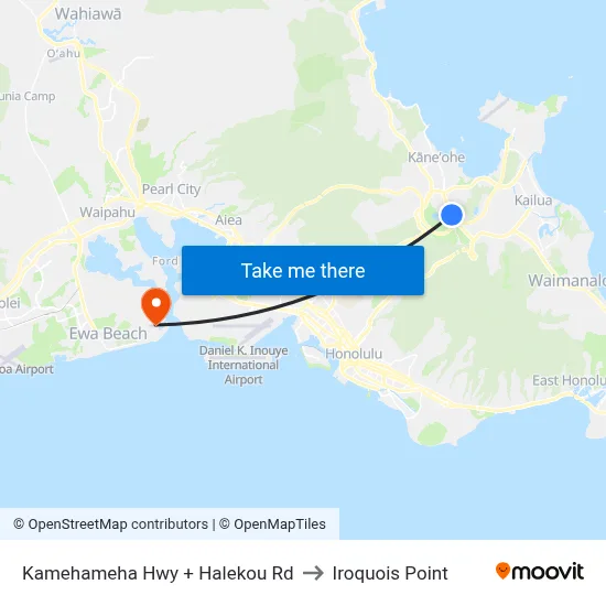 Kamehameha Hwy + Halekou Rd to Iroquois Point map