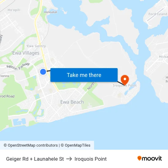 Geiger Rd + Launahele St to Iroquois Point map