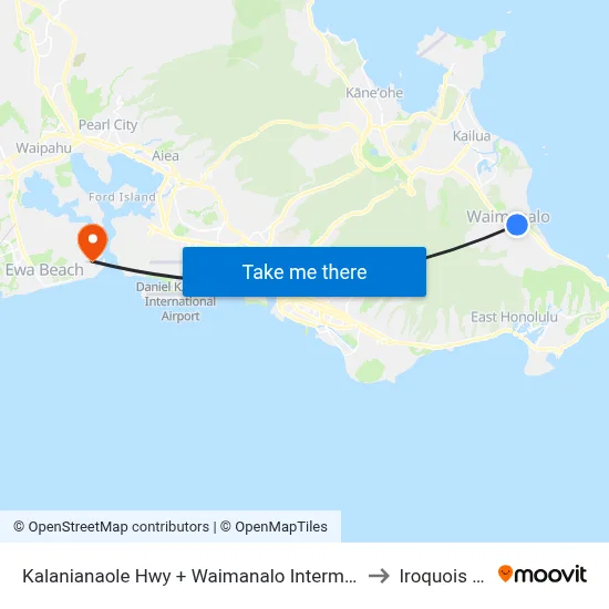 Kalanianaole Hwy + Waimanalo Intermediate School to Iroquois Point map