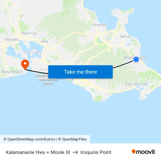 Kalanianaole Hwy + Moole St to Iroquois Point map