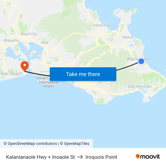 Kalanianaole Hwy + Inoaole St to Iroquois Point map