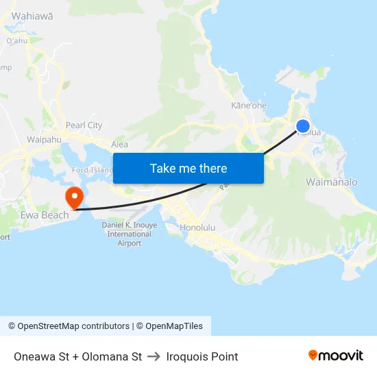 Oneawa St + Olomana St to Iroquois Point map