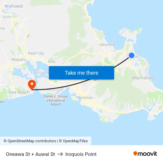 Oneawa St + Auwai St to Iroquois Point map