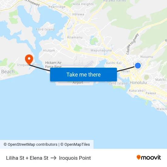 Liliha St + Elena St to Iroquois Point map