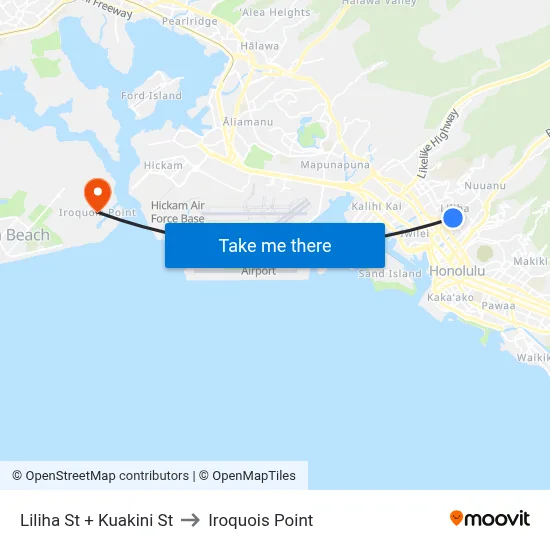 Liliha St + Kuakini St to Iroquois Point map