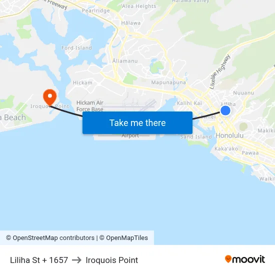 Liliha St + 1657 to Iroquois Point map