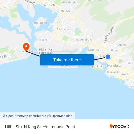 Liliha St + N King St to Iroquois Point map