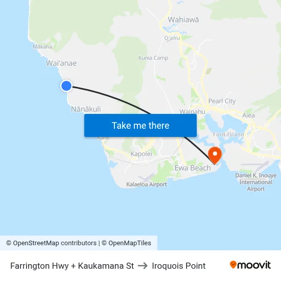 Farrington Hwy + Kaukamana St to Iroquois Point map