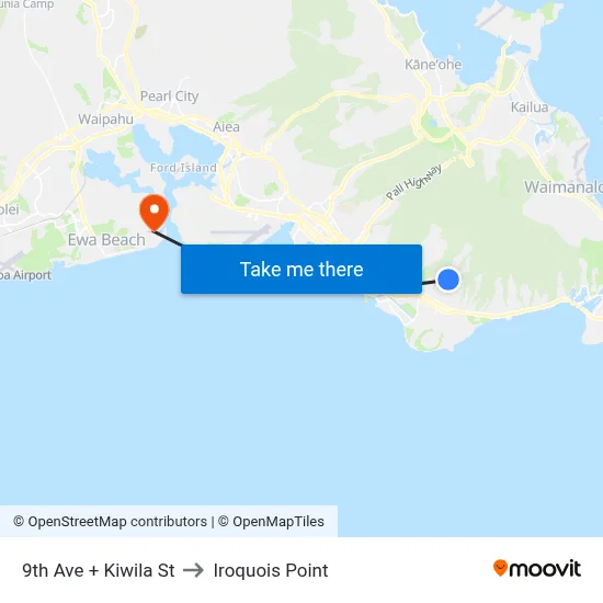 9th Ave + Kiwila St to Iroquois Point map