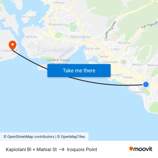 Kapiolani Bl + Mahiai St to Iroquois Point map