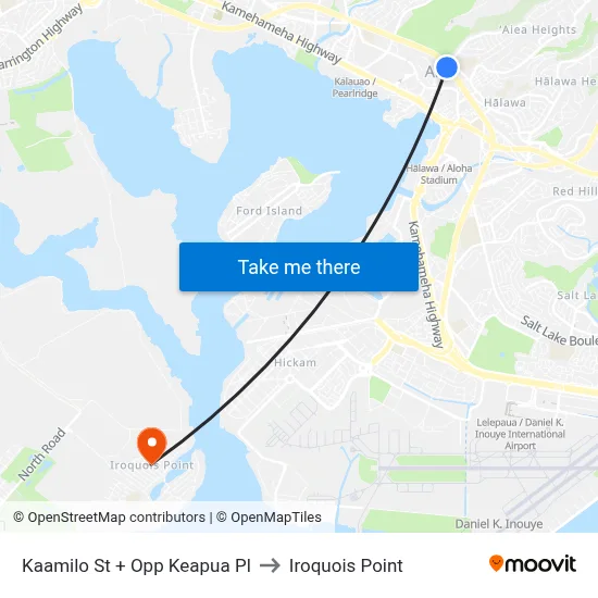 Kaamilo St + Opp Keapua Pl to Iroquois Point map